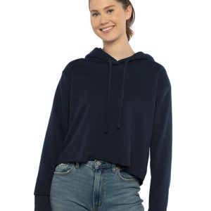 Next Level Women's Laguna Sueded Raw Edge Crop Hoodie Sweatshirt