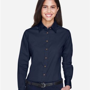 Harriton Women's Easy Blend™ Long Sleeve Twill Dress Shirt with Stain-Release