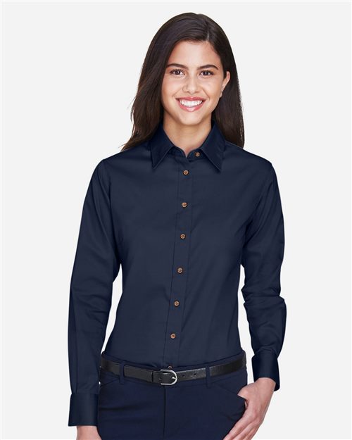 Harriton Women's Easy Blend™ Long Sleeve Twill Dress Shirt with Stain-Release