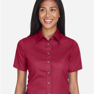 Harriton Women's Easy Blend™ Short Sleeve Twill Dress Shirt with Stain-Release
