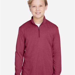Team 365 Youth Zone Sonic Heather Performance Quarter-Zip Pullover