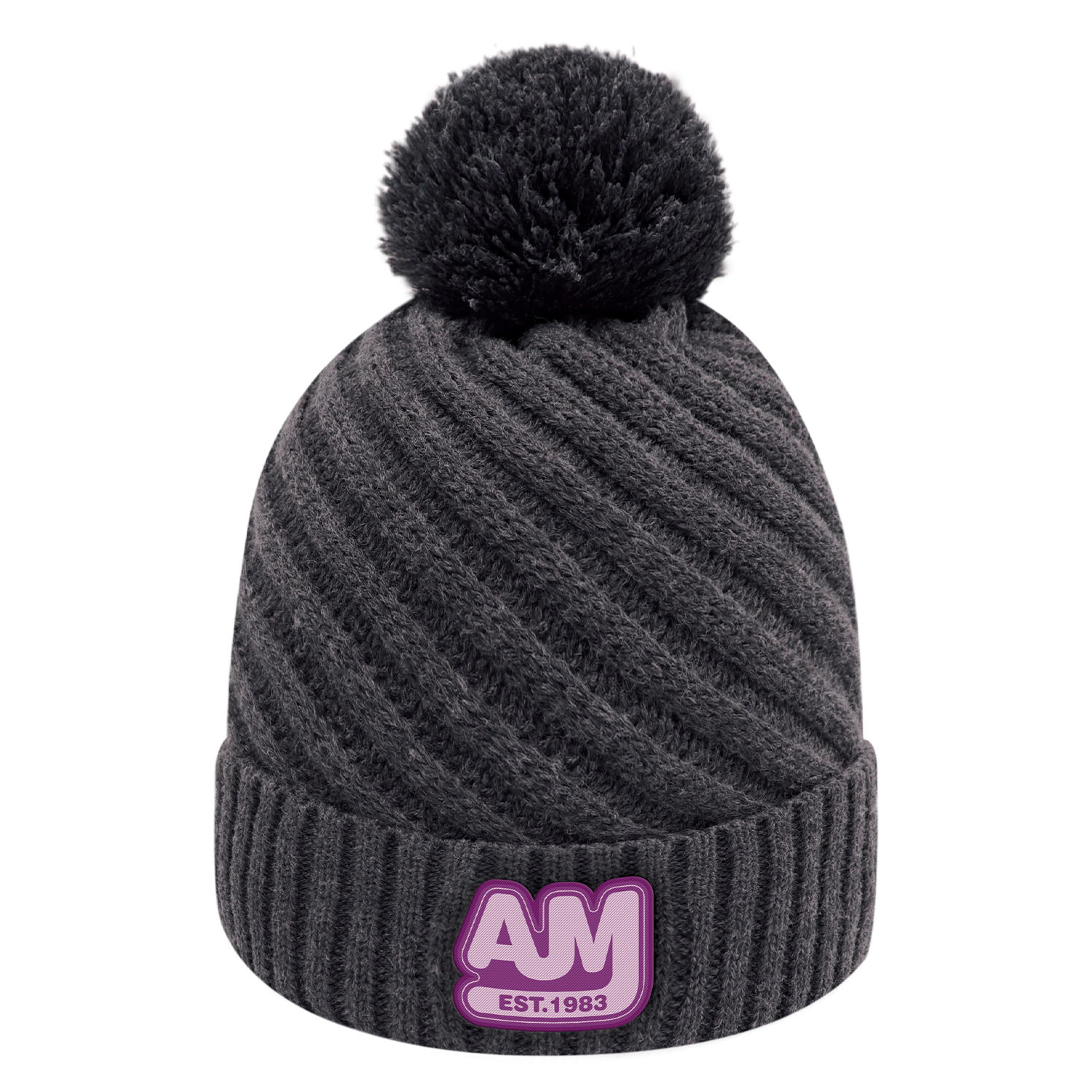 Cuff Toque (Pom Pom 8cm, Women's) — Jacquard cable knit — AJM 1E133L