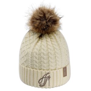 Cuff Toque (Faux Fur Pom Pom 12cm, Women’s) — Jacquard cable knit — AJM 1E140L