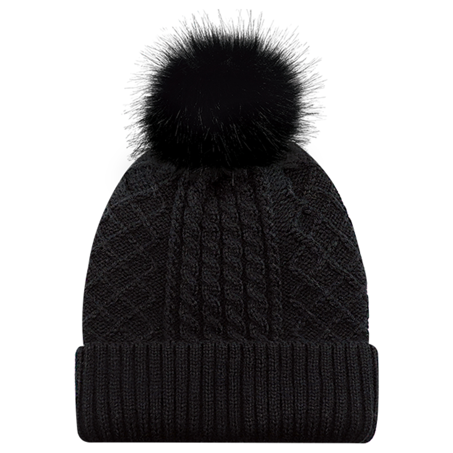 Cuff Toque (Faux Fur Pom Pom 12cm, Women’s) — Jacquard cable knit — AJM 1E140L - Image 9
