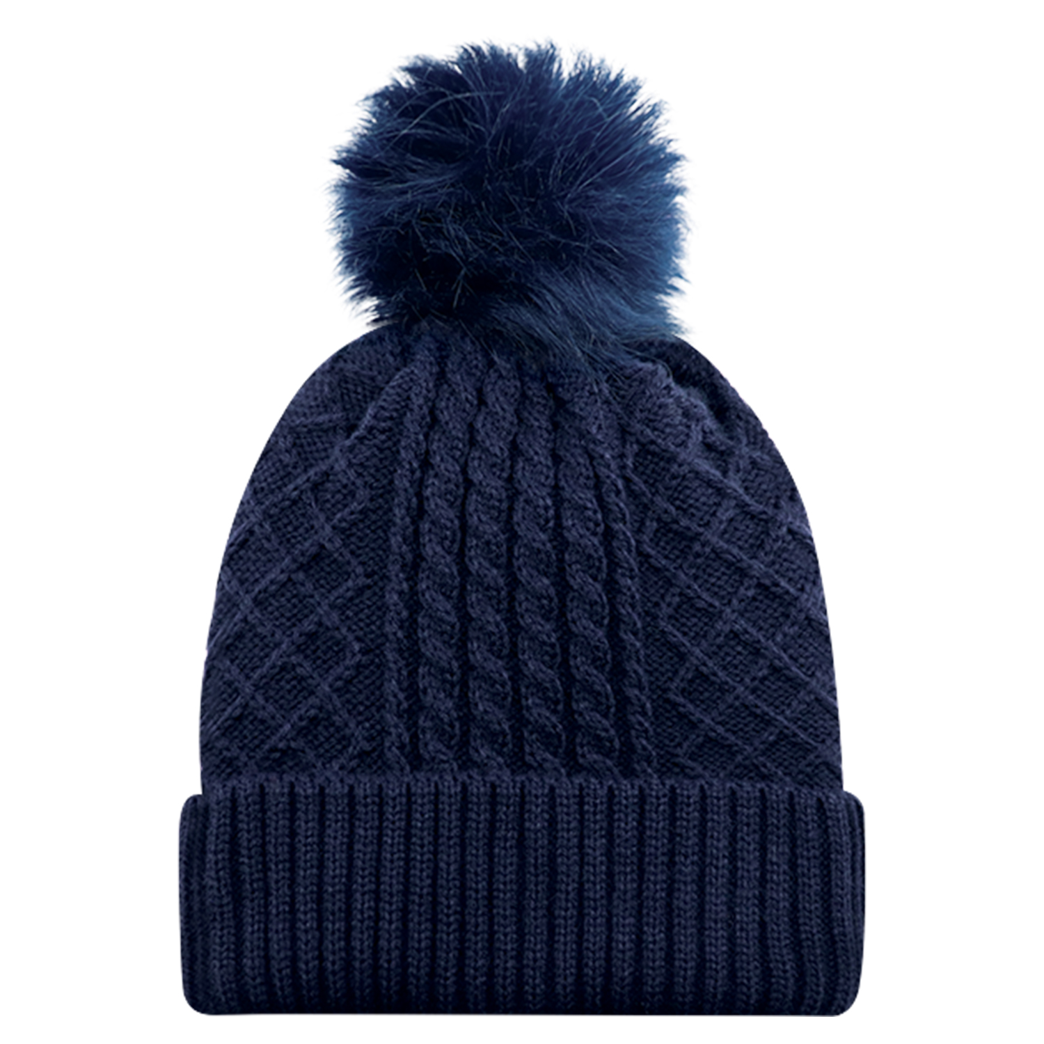 Cuff Toque (Faux Fur Pom Pom 12cm, Women’s) — Jacquard cable knit — AJM 1E140L - Image 15