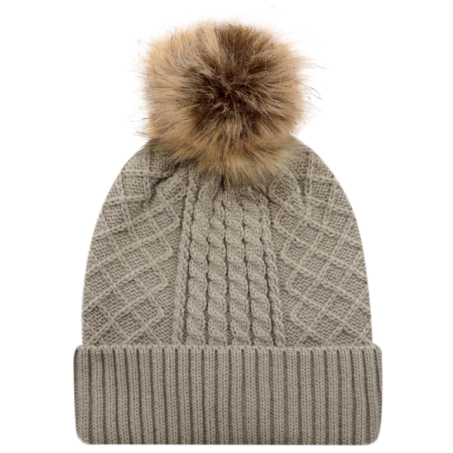 Cuff Toque (Faux Fur Pom Pom 12cm, Women’s) — Jacquard cable knit — AJM 1E140L - Image 16