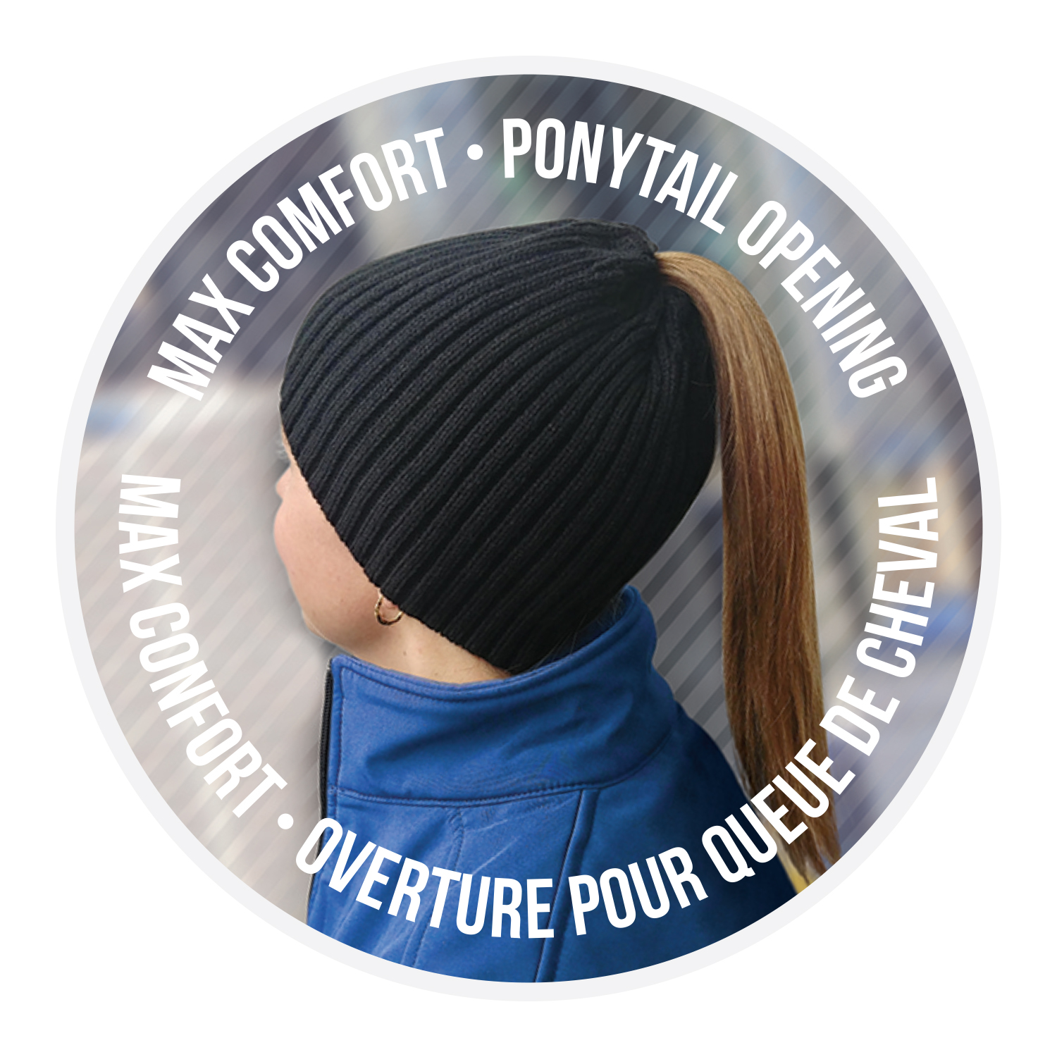 Toque with elasticized Ponytail opening (Women's) — Rib knit — AJM 1K200L - Image 4
