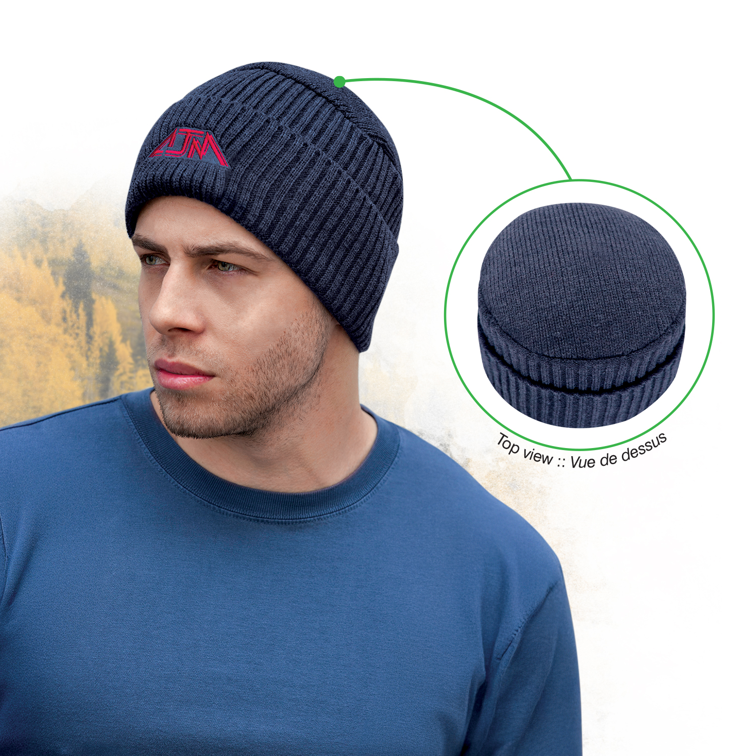 Cuff Toque (Pillbox) — Jacquard cable knit — AJM 1M590M - Image 2