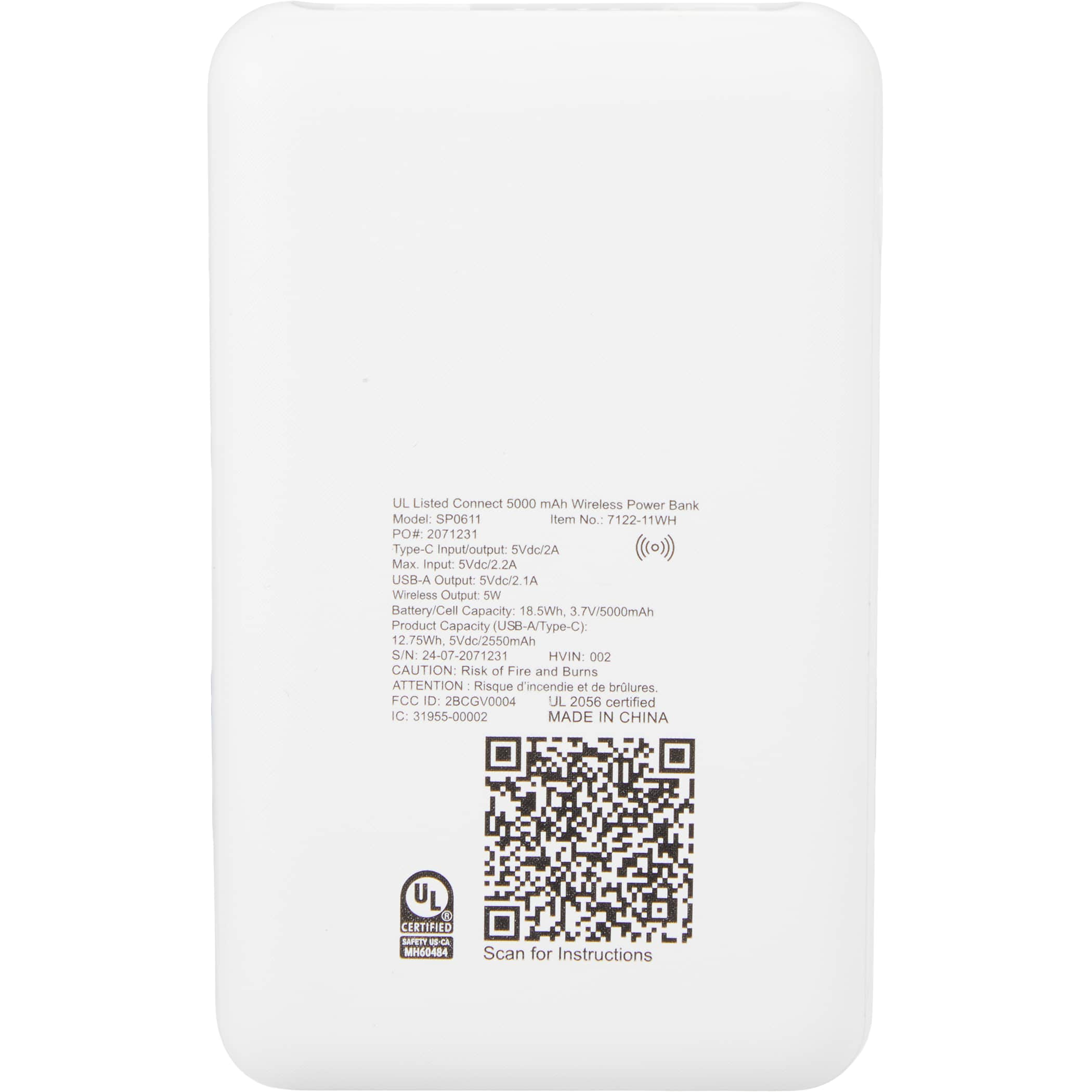 UL Listed Connect 5000 mAh Wireless Power Bank - Image 2