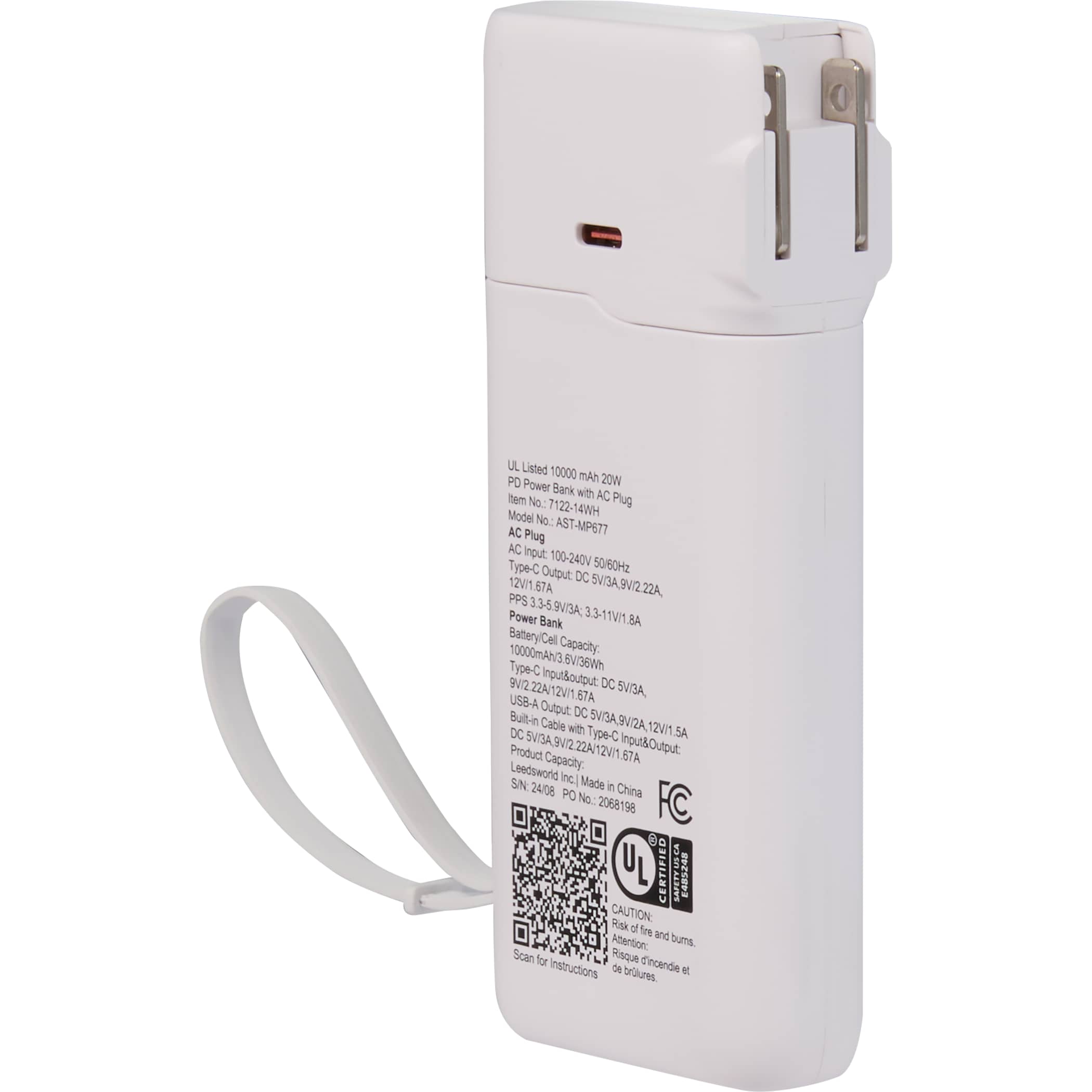 UL Listed 10,000 mAh 20W PD Power Bank with AC Plug - Image 5