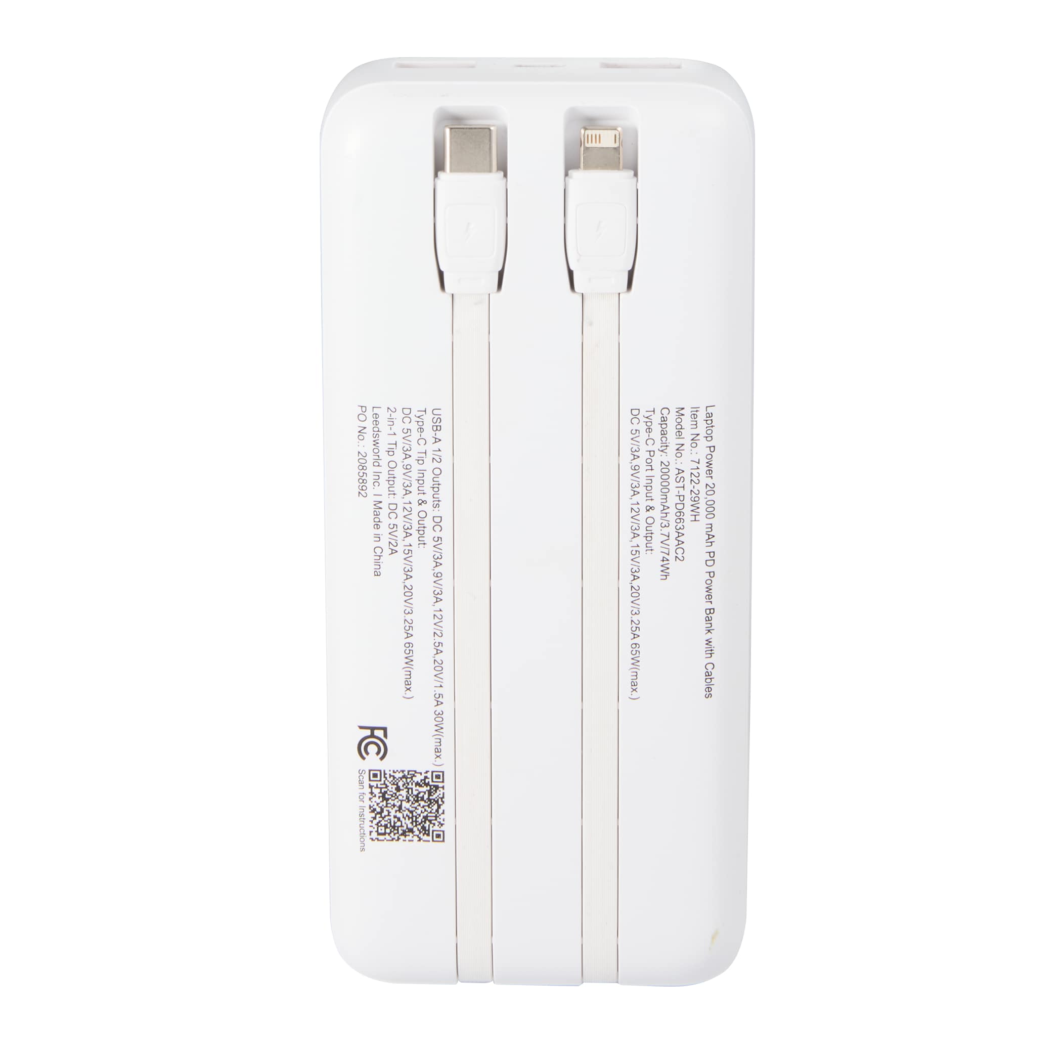 Laptop Power 20,000 mAh PD Power Bank with Integrated Cables - Image 5