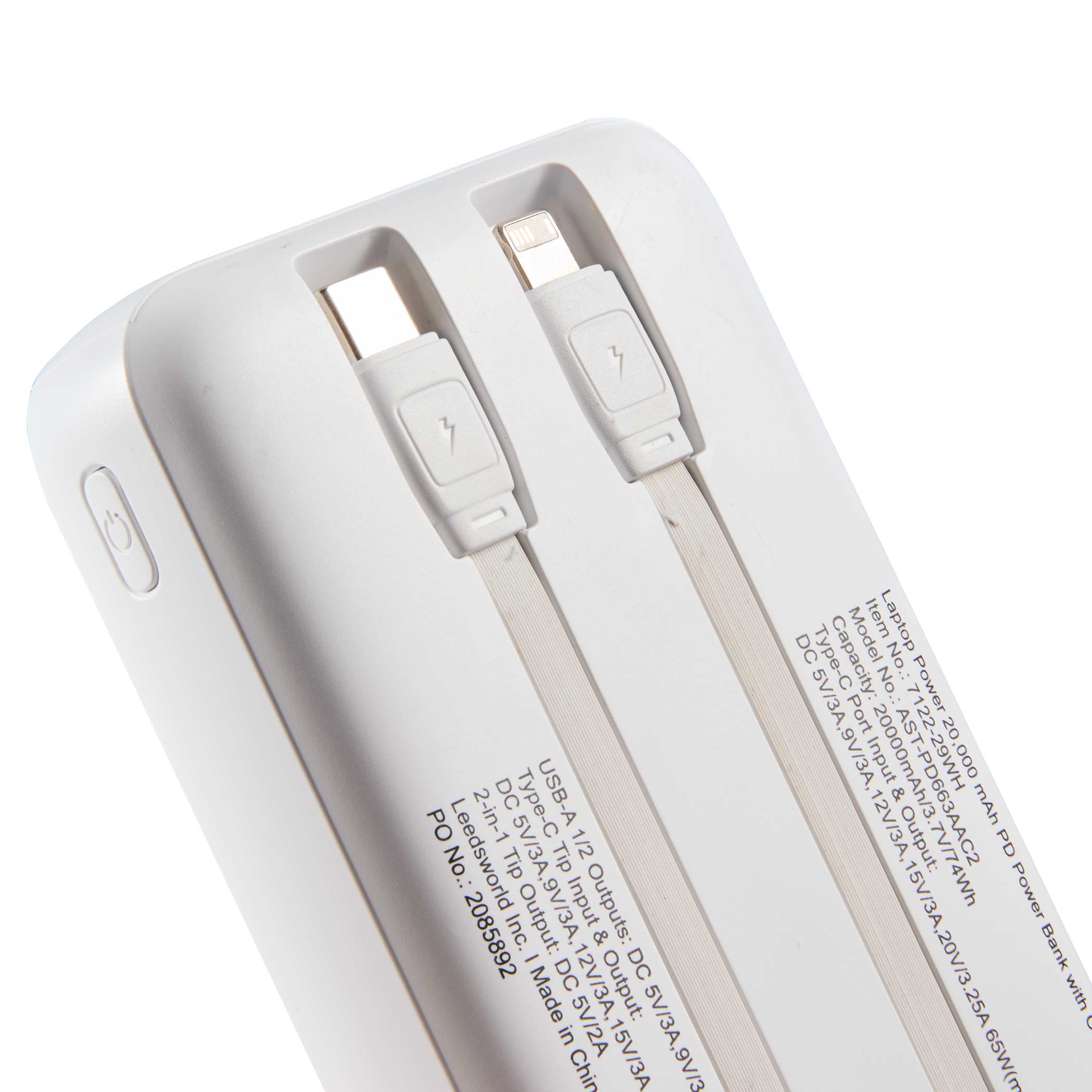 Laptop Power 20,000 mAh PD Power Bank with Integrated Cables - Image 6