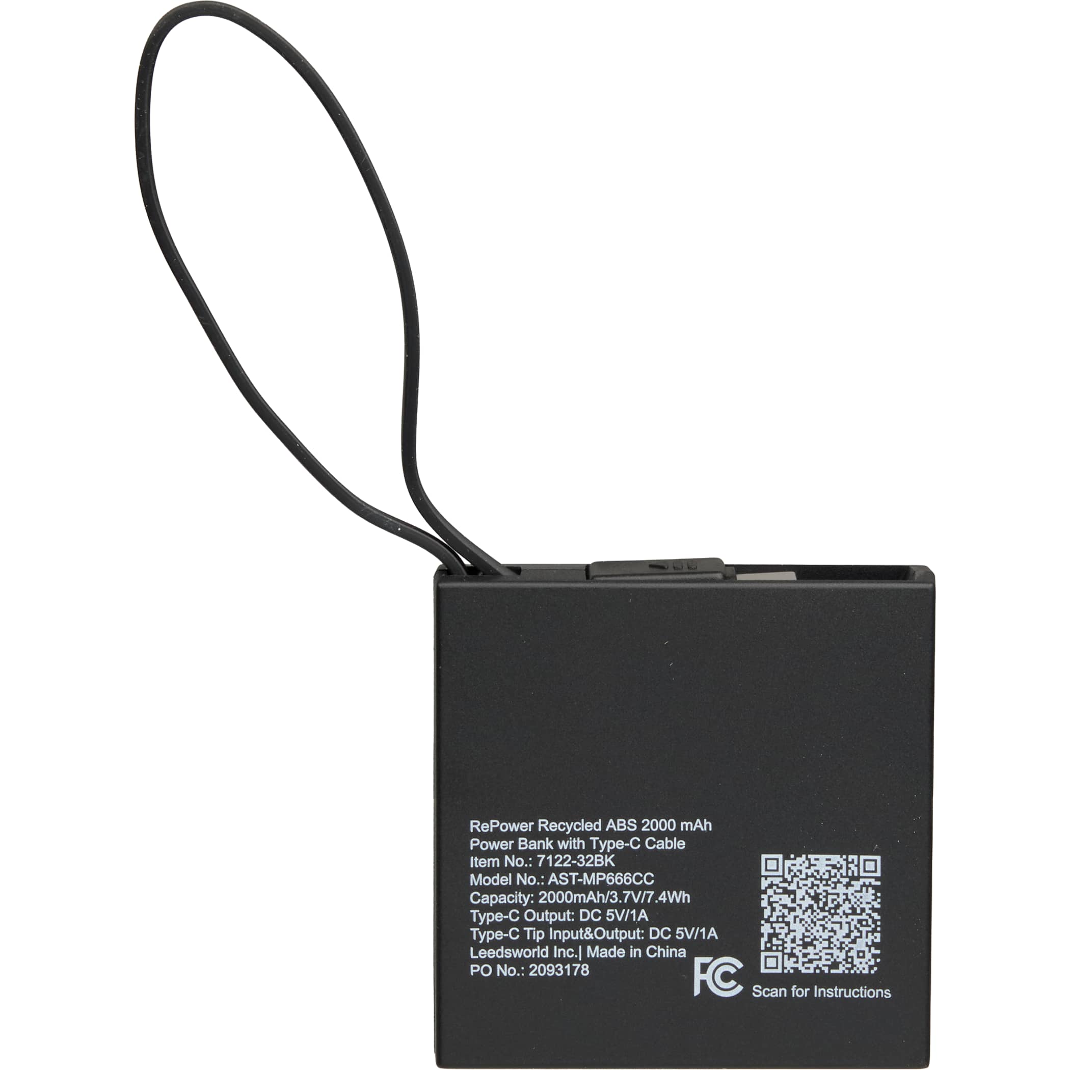 Recycled 2,000 mAh Power Bank with Type-C Cable - Image 4