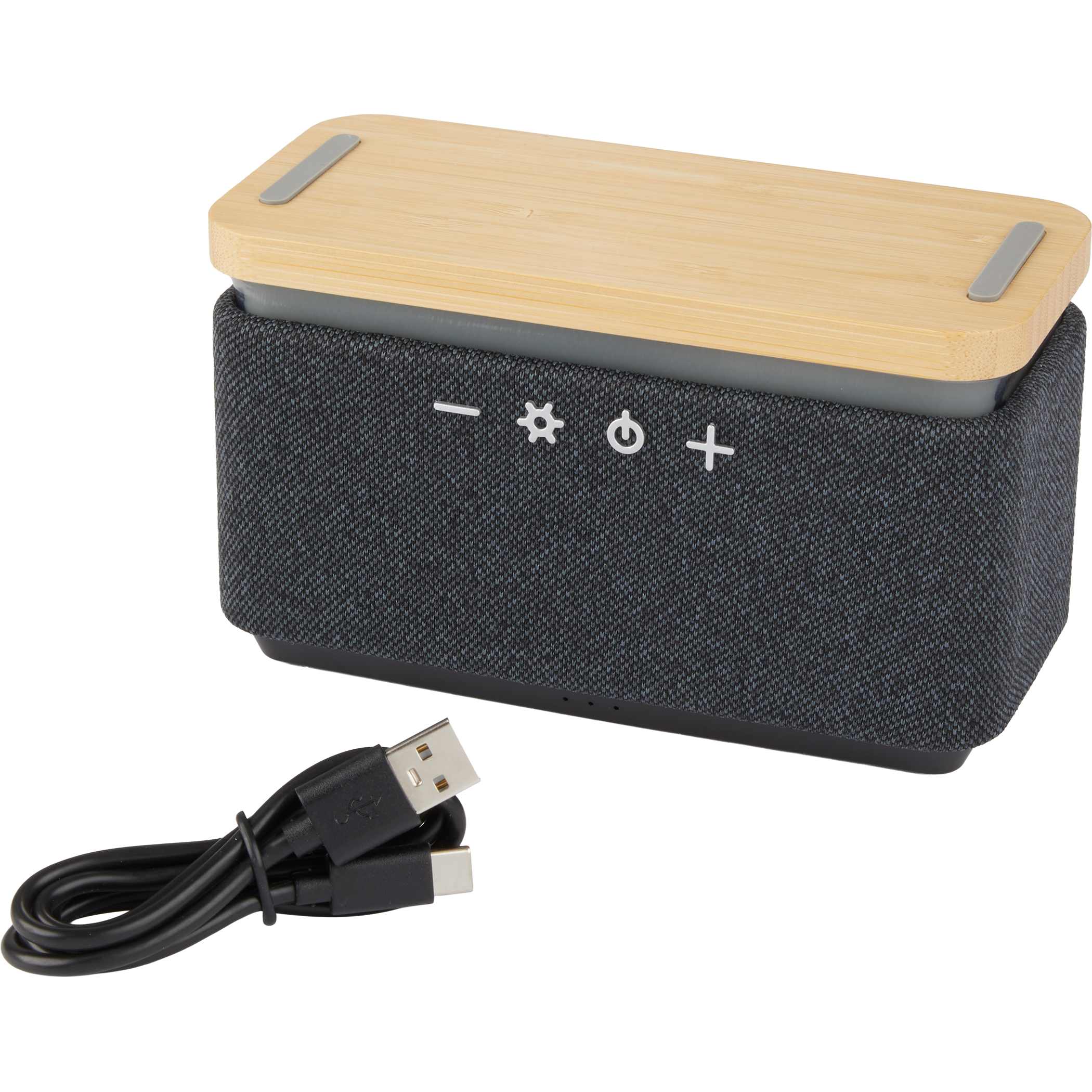 Boost Fabric & FSC® 100% Bamboo Speaker with Wireless Charging Pad - Image 4
