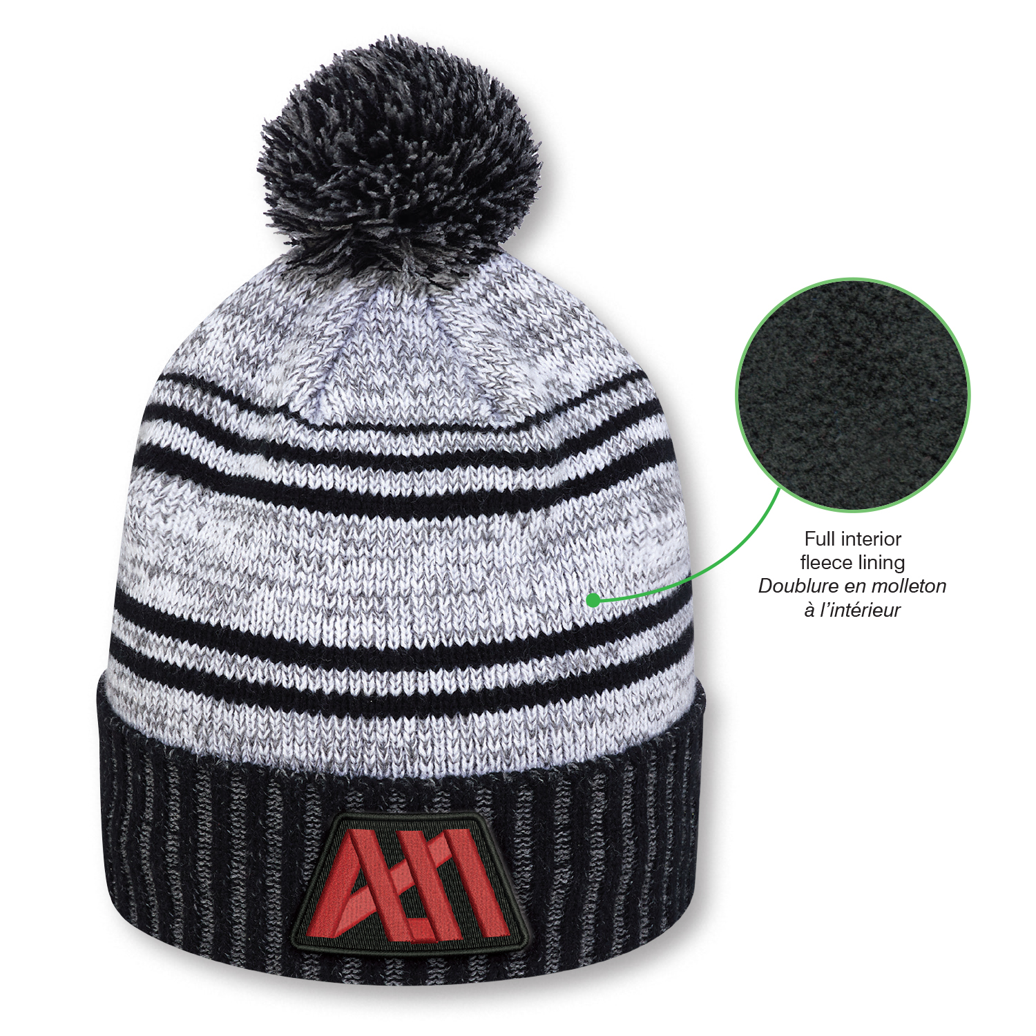 Cuff Toque (Pom Pom 8cm) — Marl jersey knit/Cable rib knit — AJM 9G087M - Image 5