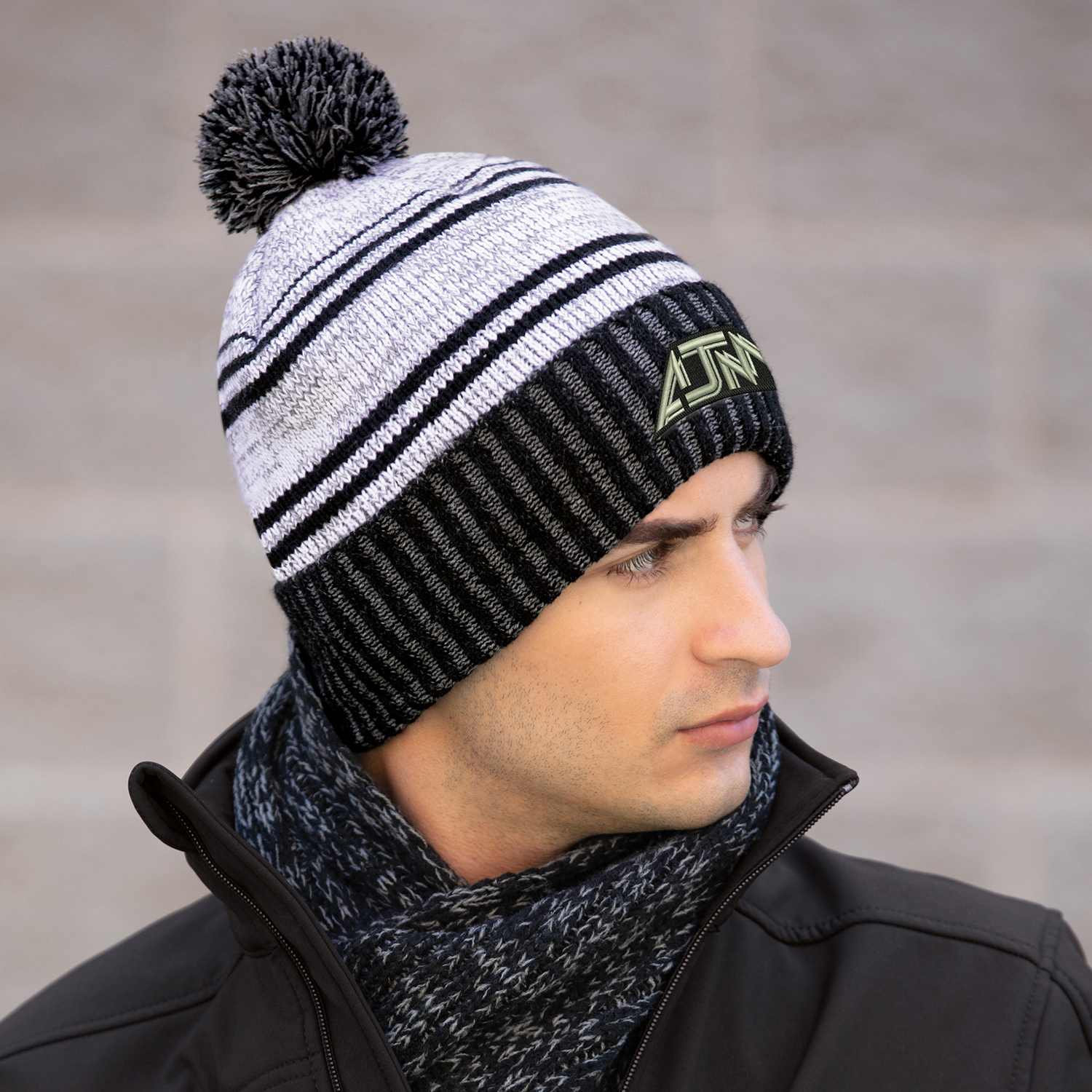 Cuff Toque (Pom Pom 8cm) — Marl jersey knit/Cable rib knit — AJM 9G087M - Image 3