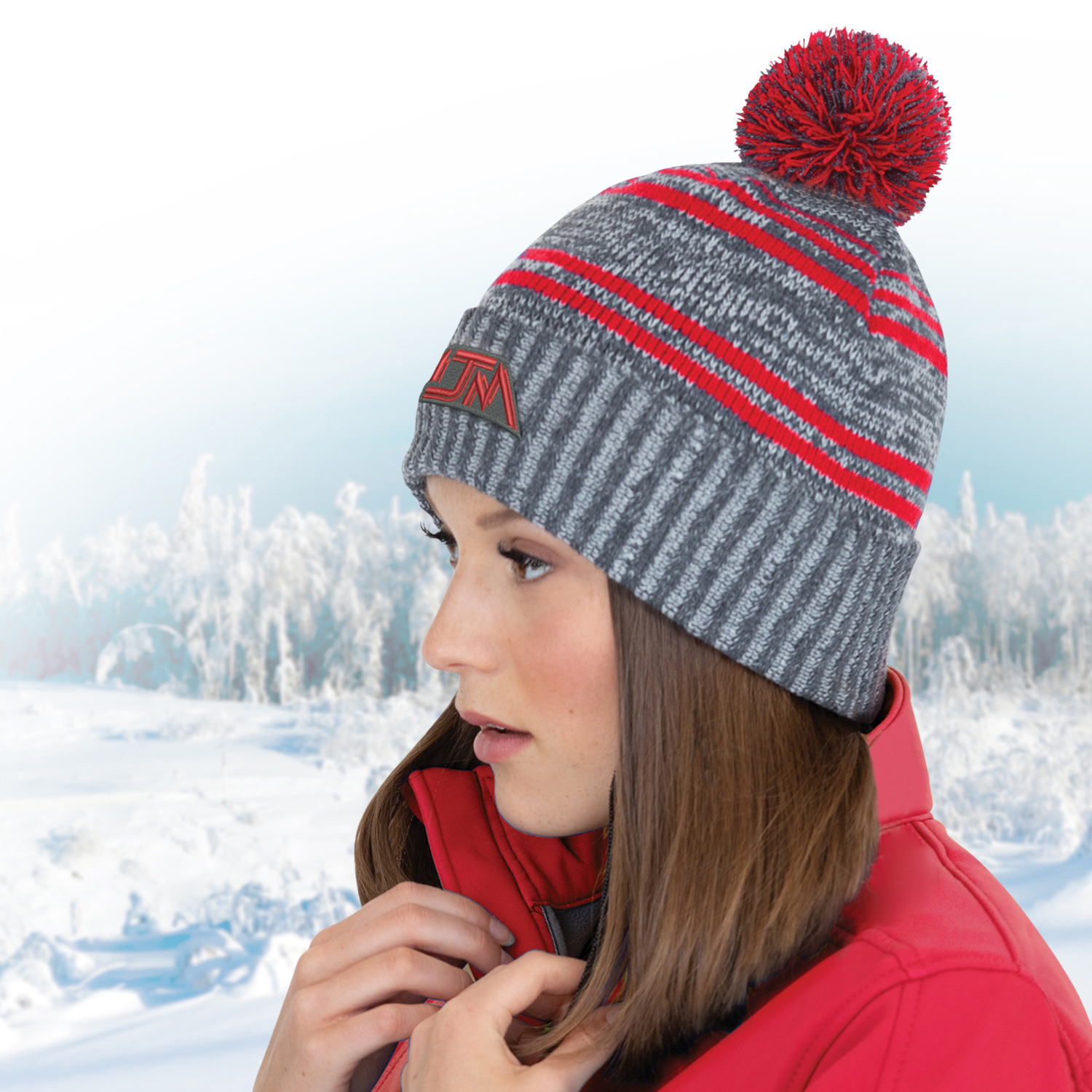 Cuff Toque (Pom Pom 8cm) — Marl jersey knit/Cable rib knit — AJM 9G087M - Image 4