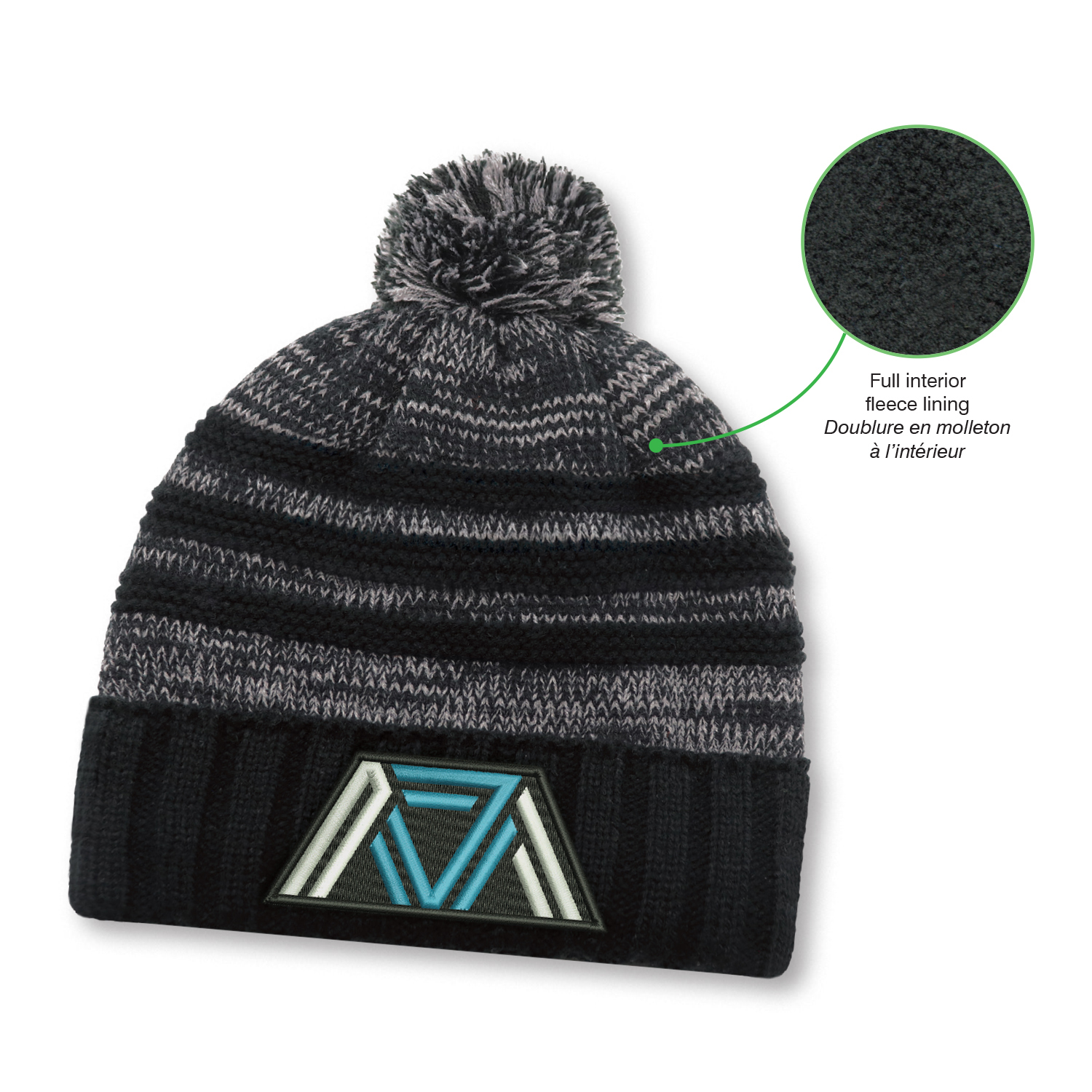 Cuff Toque (Pom Pom 8cm) — Marl Stripe jersey knit / Chunky knit — AJM 9G159M - Image 3
