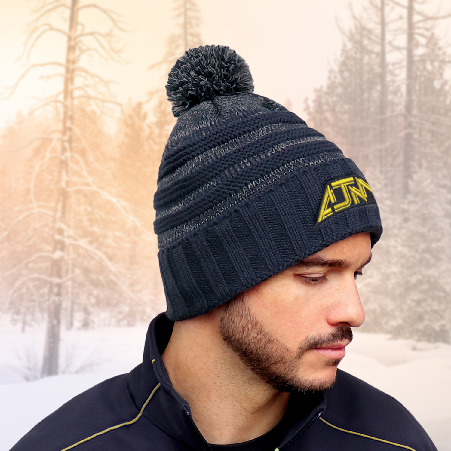 Cuff Toque (Pom Pom 8cm) — Marl Stripe jersey knit / Chunky knit — AJM 9G159M - Image 2