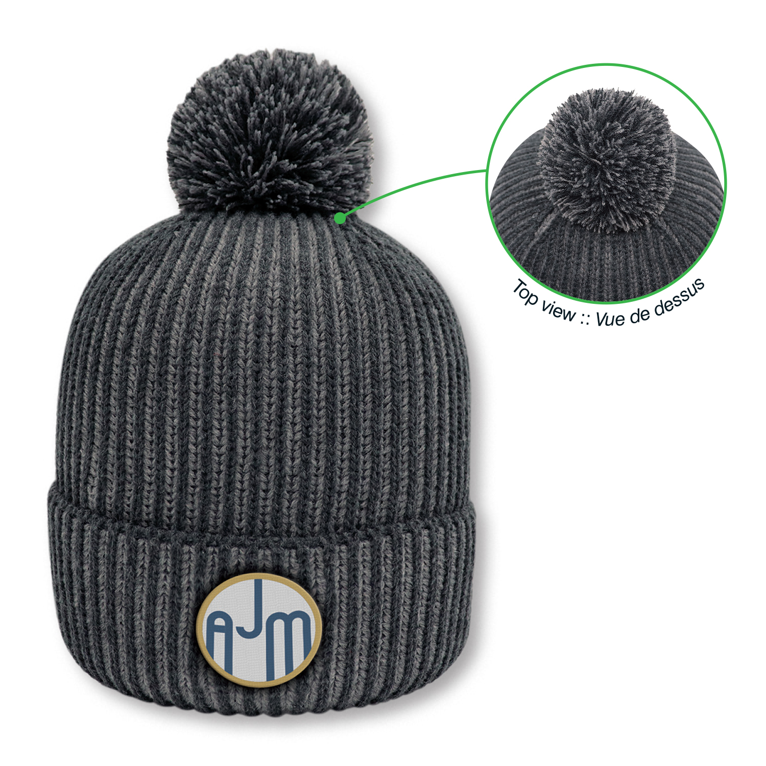 Cuff Toque with Flat Seams (Pom Pom 8cm) — Stripe rib knit — AJM 9H267M - Image 3