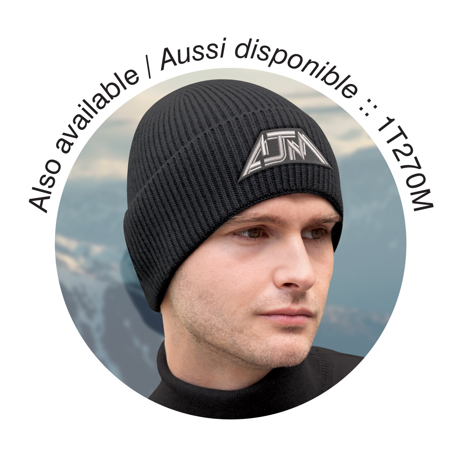 Cuff Toque with Flat Seams (Pom Pom 8cm) — Stripe rib knit — AJM 9H267M - Image 6
