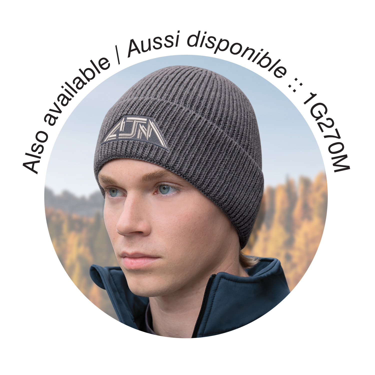 Cuff Toque with Flat Seams (Pom Pom 8cm) — Stripe rib knit — AJM 9H267M - Image 7