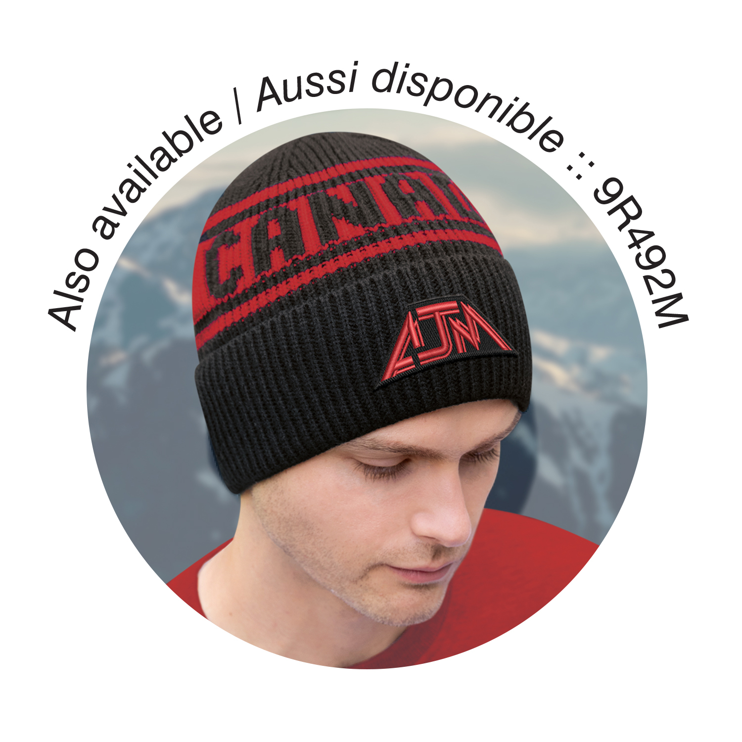 Cuff Toque with Flat Seams (Pom Pom 8cm) — Stripe rib knit — AJM 9H267M - Image 8