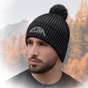 Alternative view of Cuff Toque with Flat Seams (Pom Pom 8cm) — Stripe rib knit — AJM 9H267M