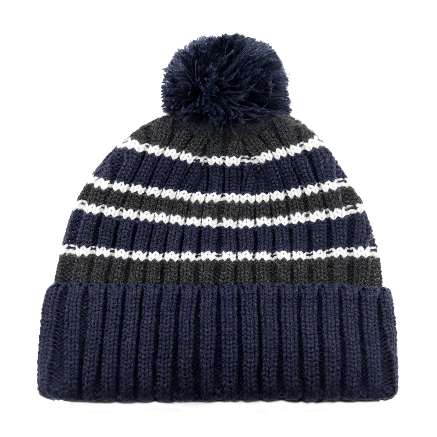 Cuff Toque (Pom Pom 8cm) — Stripe chunky knit — AJM 9I258M - Image 6