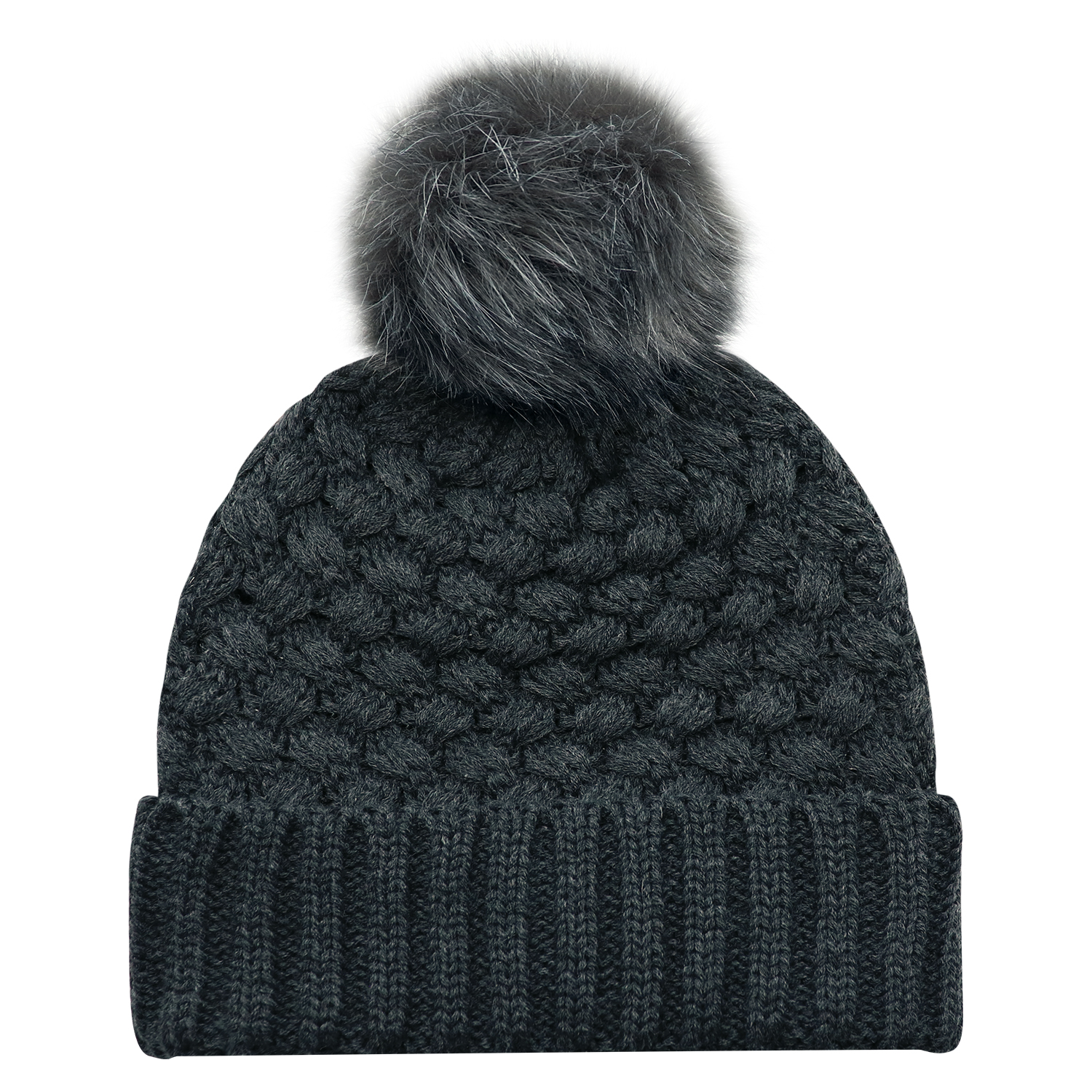 Cuff Toque (Faux Fur Pom Pom 12cm, Women’s) — Jacquard bubble knit — AJM 9L580L - Image 6