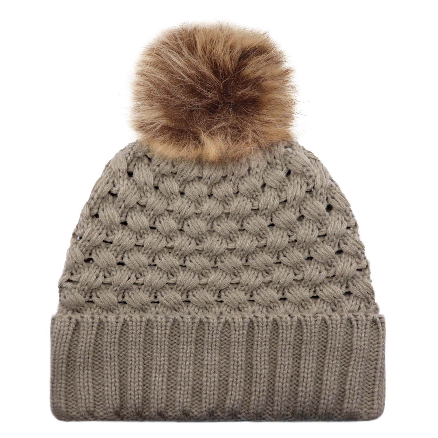 Cuff Toque (Faux Fur Pom Pom 12cm, Women’s) — Jacquard bubble knit — AJM 9L580L - Image 8