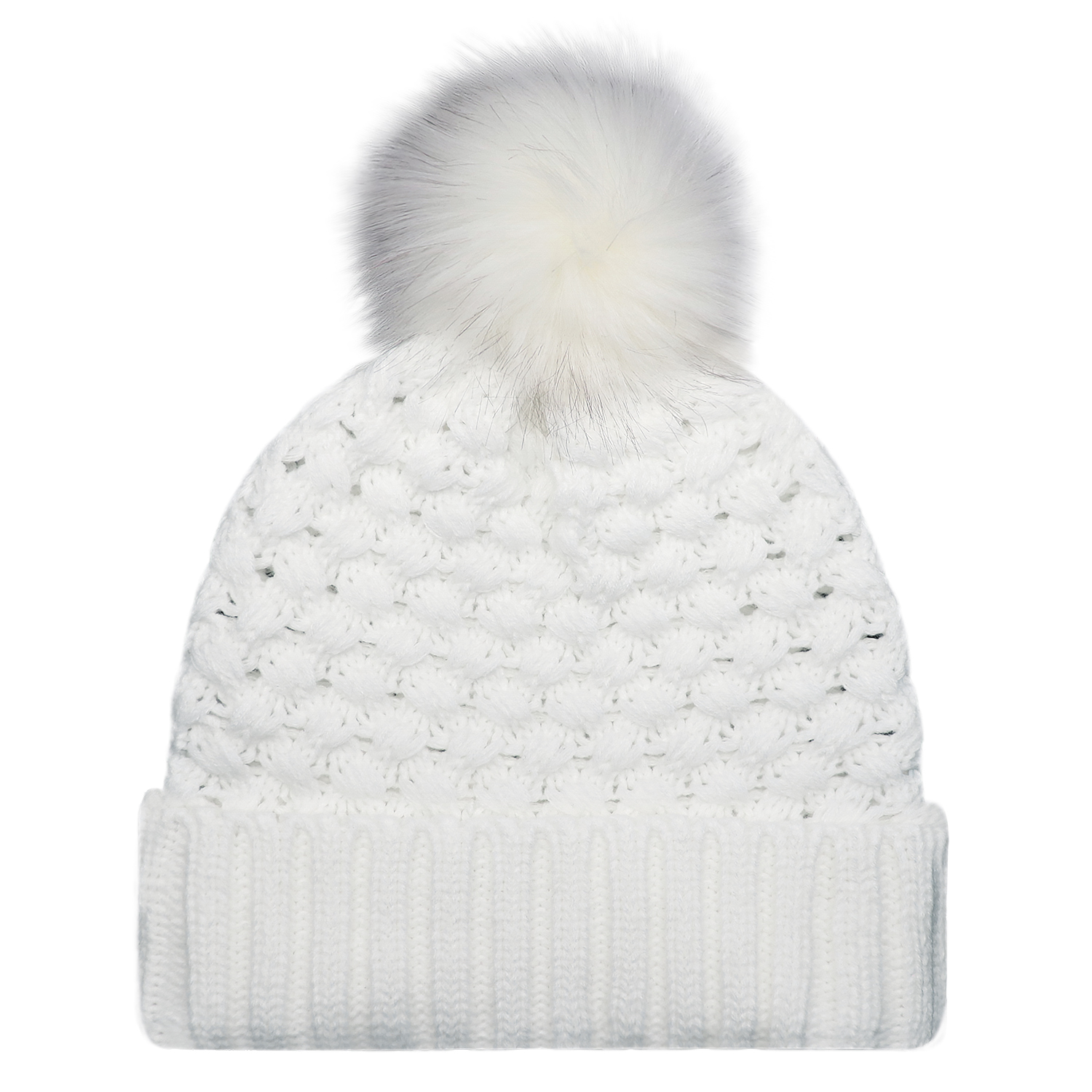 Cuff Toque (Faux Fur Pom Pom 12cm, Women’s) — Jacquard bubble knit — AJM 9L580L - Image 9