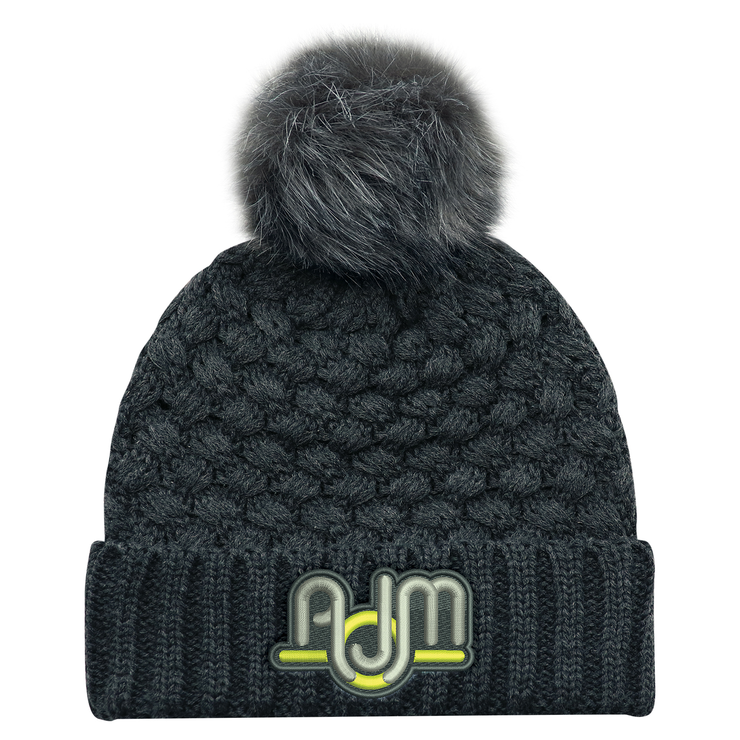 Cuff Toque (Faux Fur Pom Pom 12cm, Women’s) — Jacquard bubble knit — AJM 9L580L