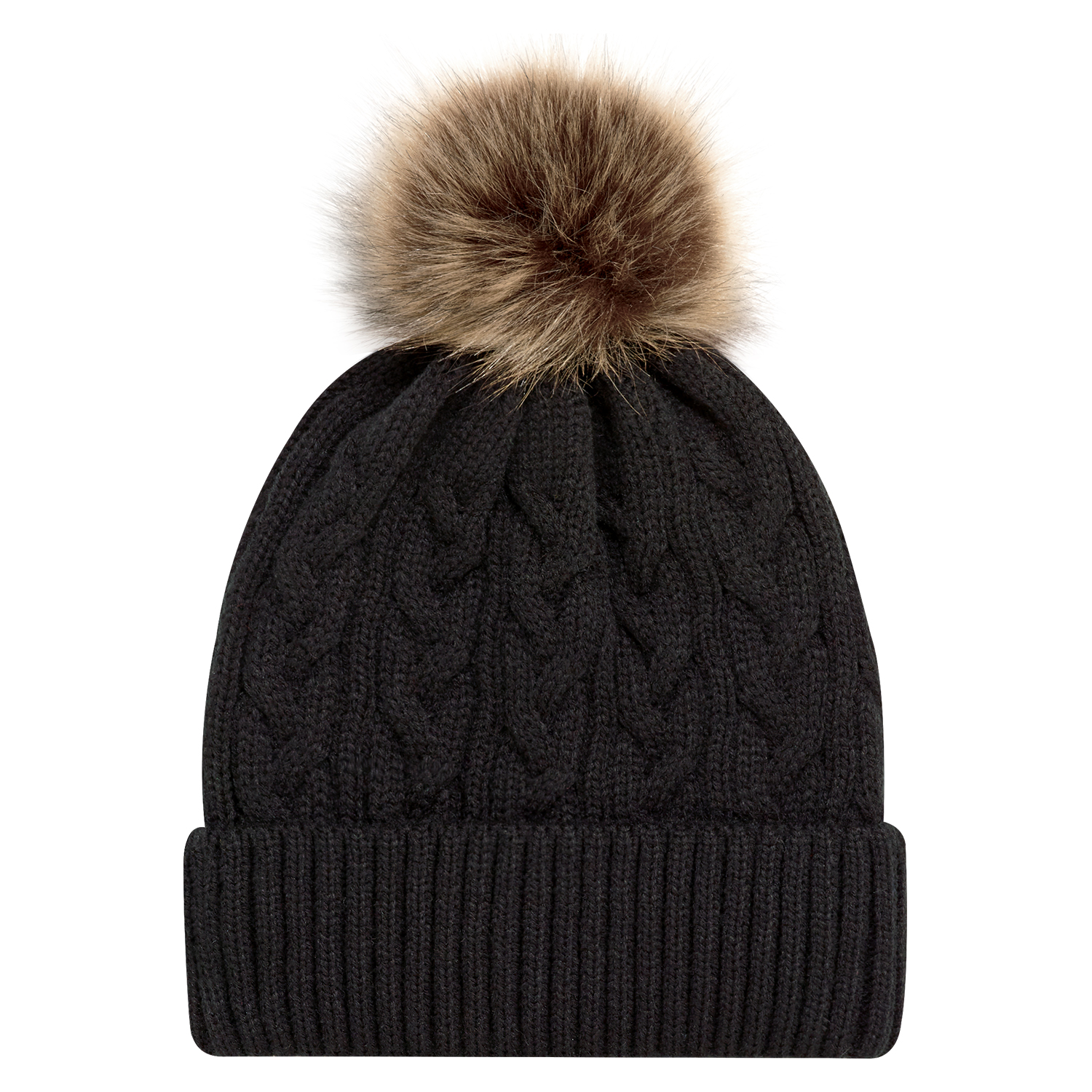 Cuff Toque (Faux Fur Pom Pom 12cm, Women’s) — Jacquard cable knit — AJM 9L594L - Image 9