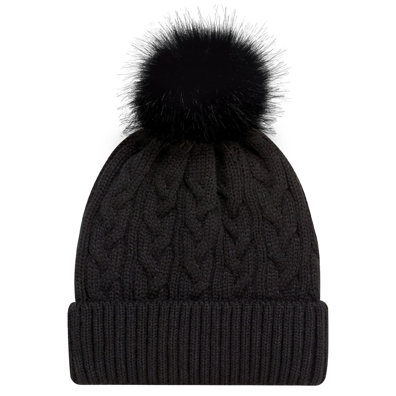 Cuff Toque (Faux Fur Pom Pom 12cm, Women’s) — Jacquard cable knit — AJM 9L594L - Image 10