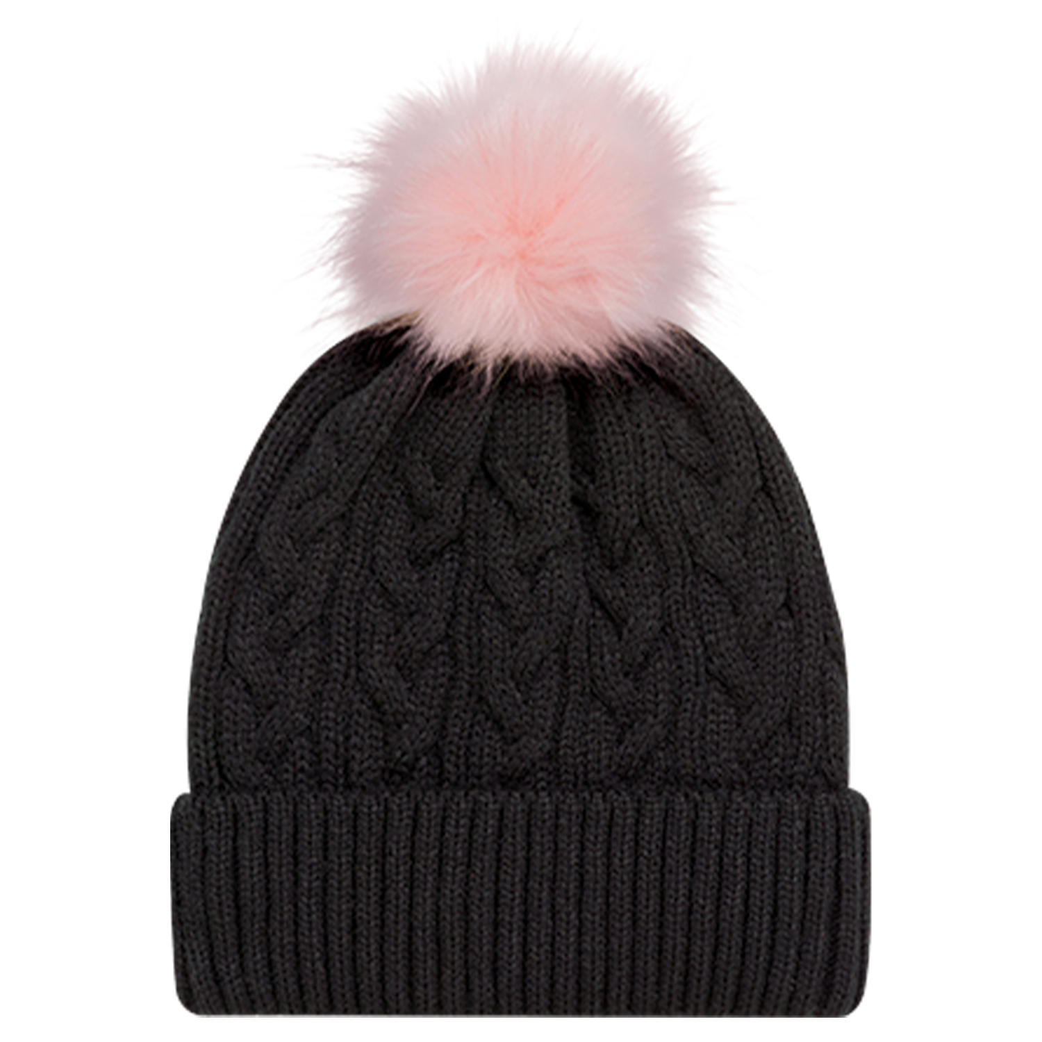 Cuff Toque (Faux Fur Pom Pom 12cm, Women’s) — Jacquard cable knit — AJM 9L594L - Image 11