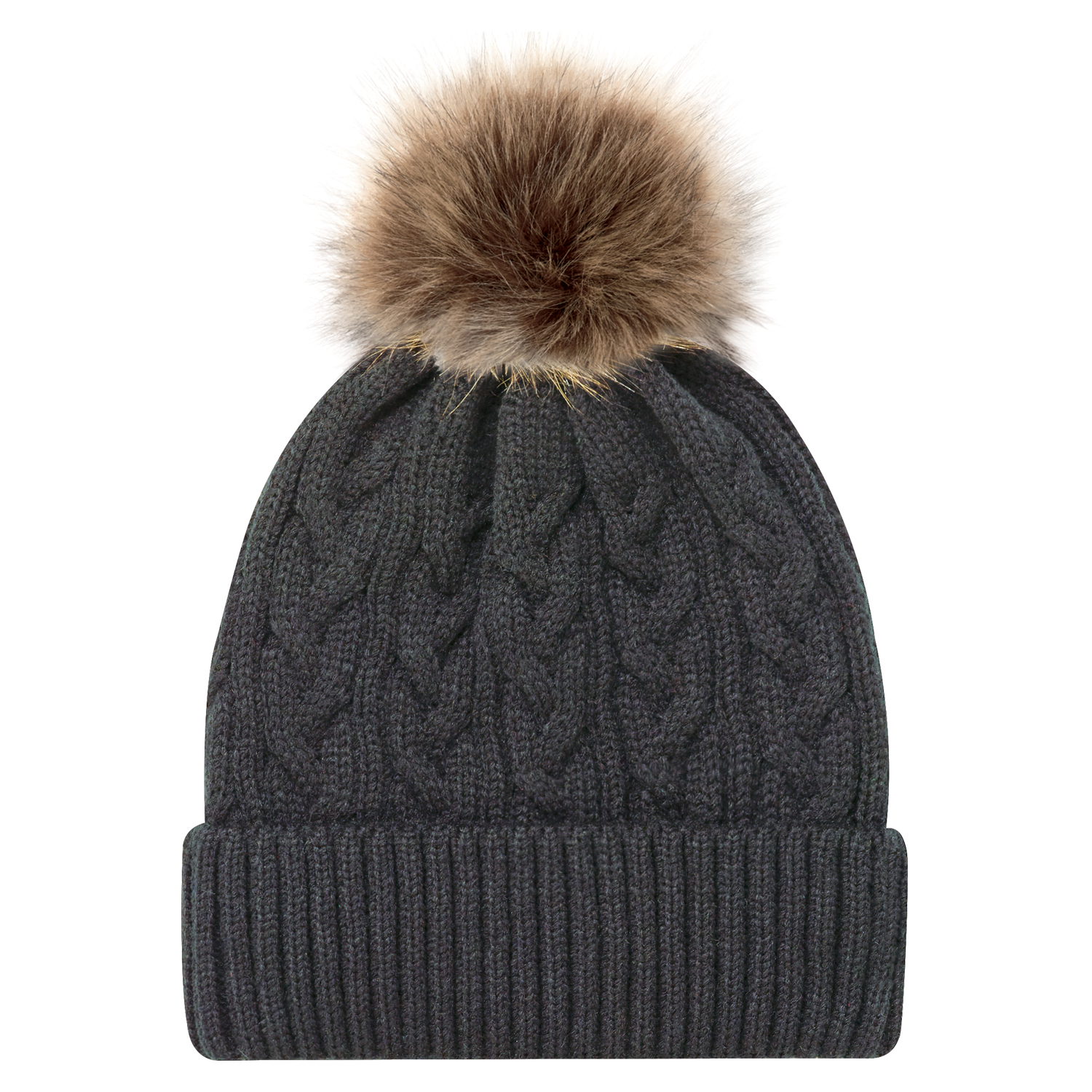 Cuff Toque (Faux Fur Pom Pom 12cm, Women’s) — Jacquard cable knit — AJM 9L594L - Image 12