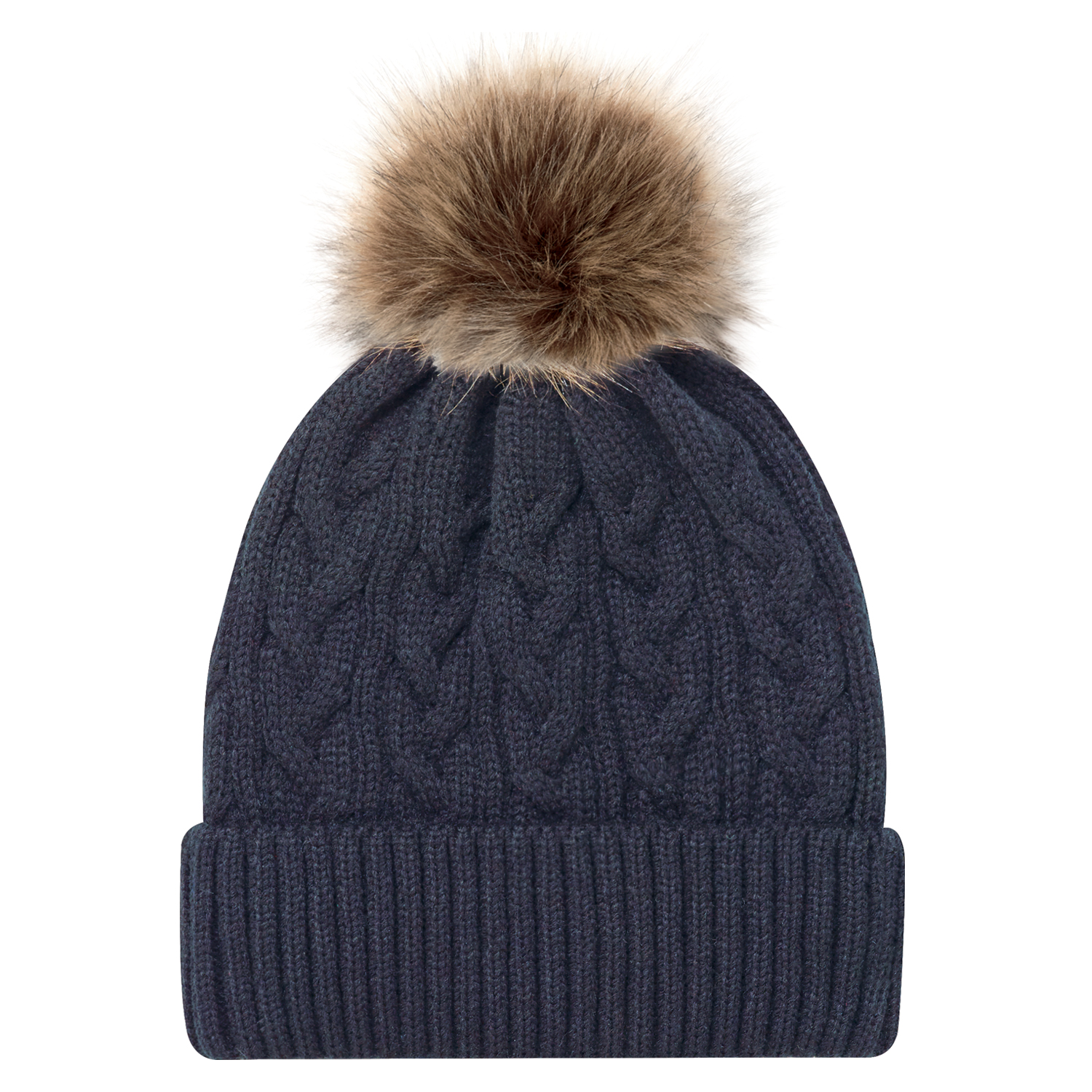 Cuff Toque (Faux Fur Pom Pom 12cm, Women’s) — Jacquard cable knit — AJM 9L594L - Image 14