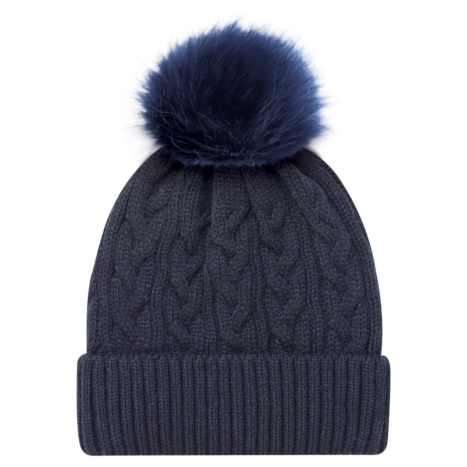 Cuff Toque (Faux Fur Pom Pom 12cm, Women’s) — Jacquard cable knit — AJM 9L594L - Image 15