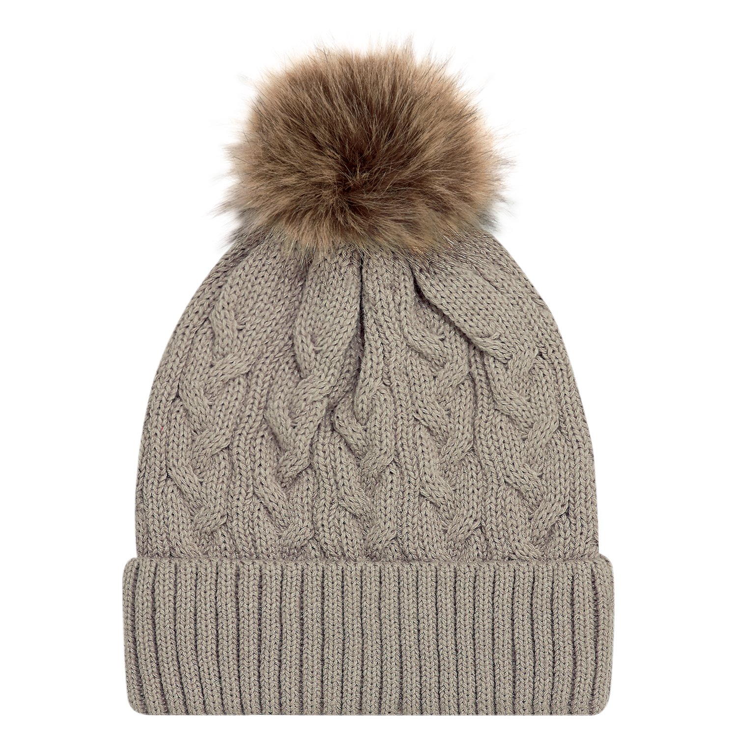 Cuff Toque (Faux Fur Pom Pom 12cm, Women’s) — Jacquard cable knit — AJM 9L594L - Image 16