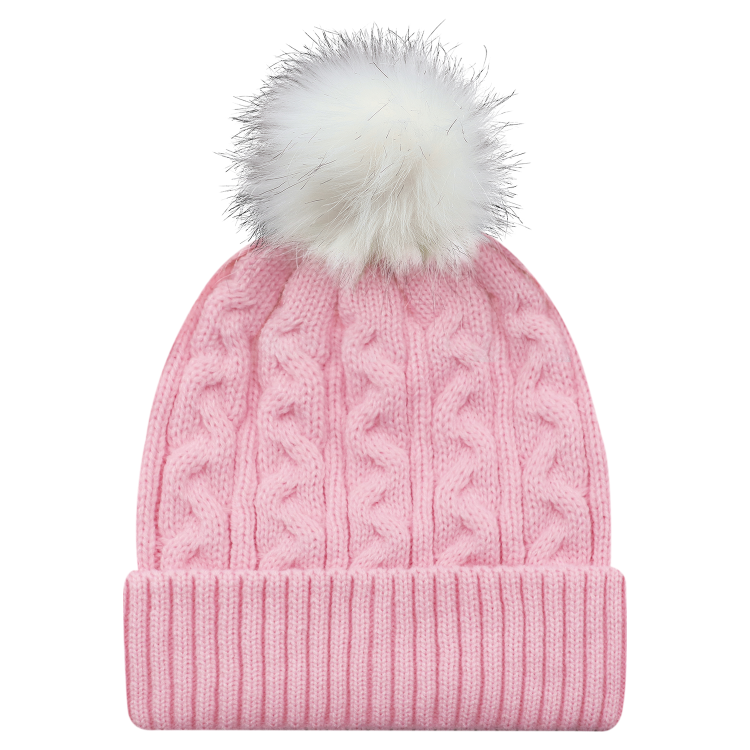 Cuff Toque (Faux Fur Pom Pom 12cm, Women’s) — Jacquard cable knit — AJM 9L594L - Image 17