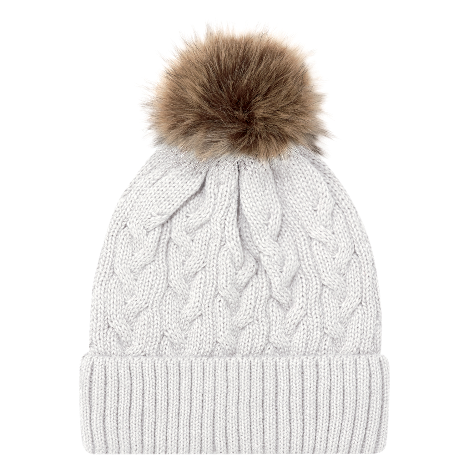 Cuff Toque (Faux Fur Pom Pom 12cm, Women’s) — Jacquard cable knit — AJM 9L594L - Image 18