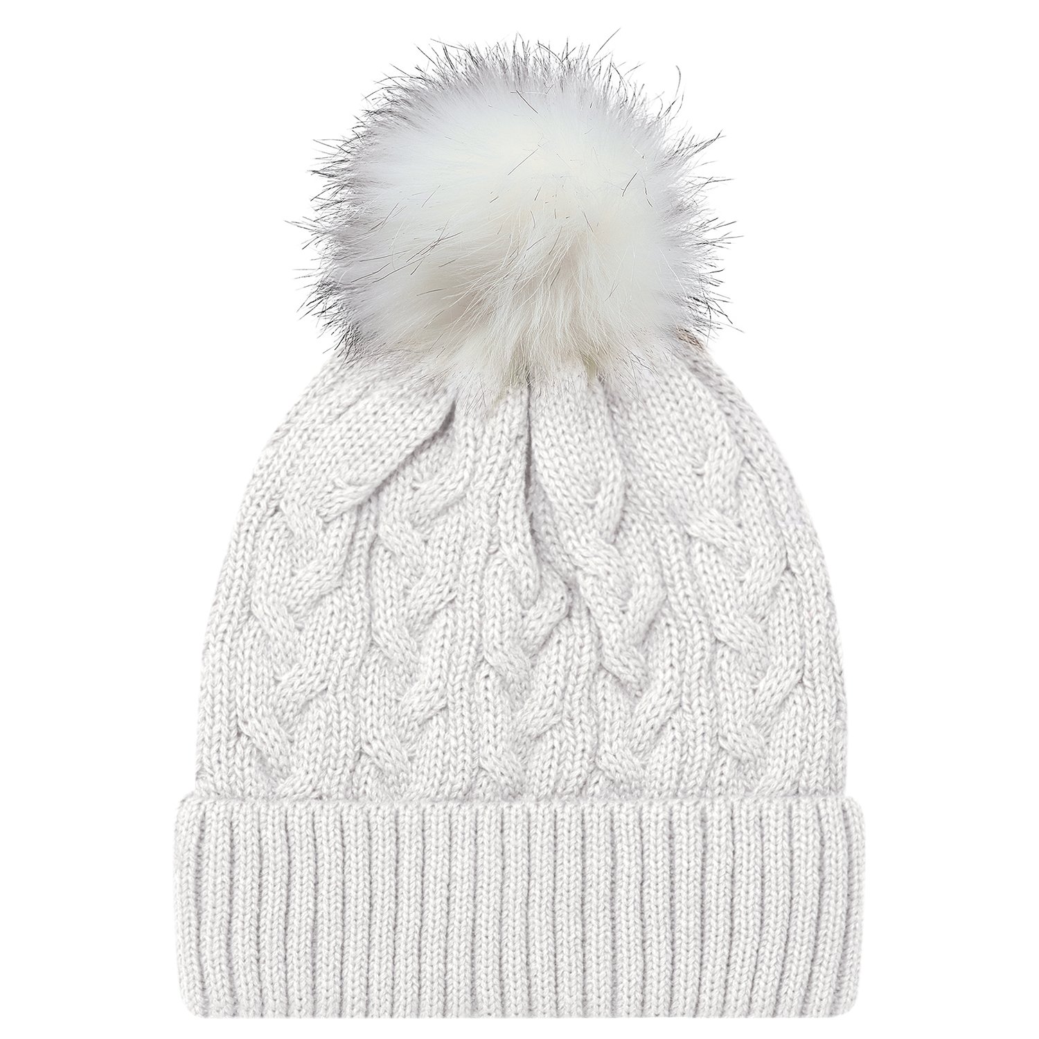 Cuff Toque (Faux Fur Pom Pom 12cm, Women’s) — Jacquard cable knit — AJM 9L594L - Image 19