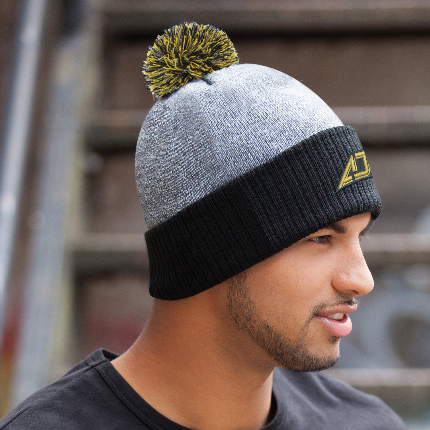 Cuff Toque (Pom Pom 8cm) — Heather knit/Cable rib knit — AJM 9P184M - Image 2