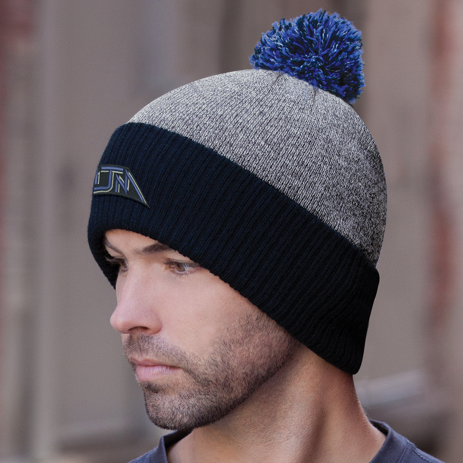 Cuff Toque (Pom Pom 8cm) — Heather knit/Cable rib knit — AJM 9P184M - Image 3