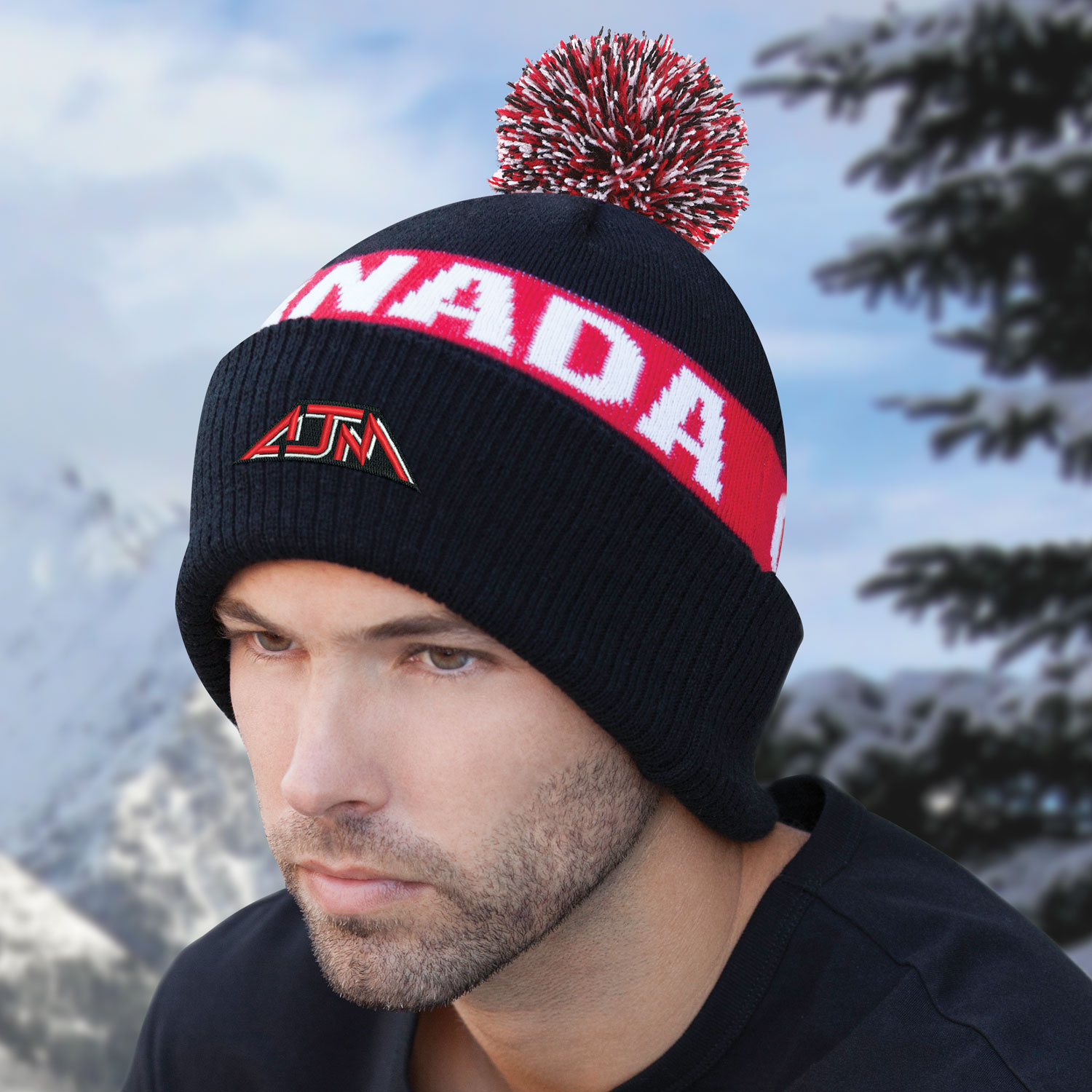 Cuff Toque (Canada, Pom Pom 8cm) — Jacquard knit — AJM 9R215M - Image 2