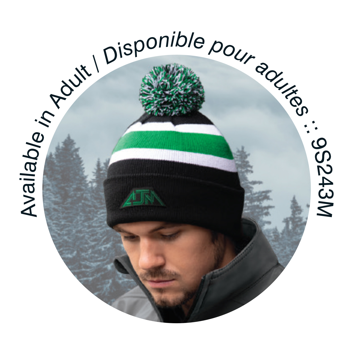 Cuff Toque (Pom Pom 8cm, Junior) — Stripe rib knit — AJM 9S243J - Image 3
