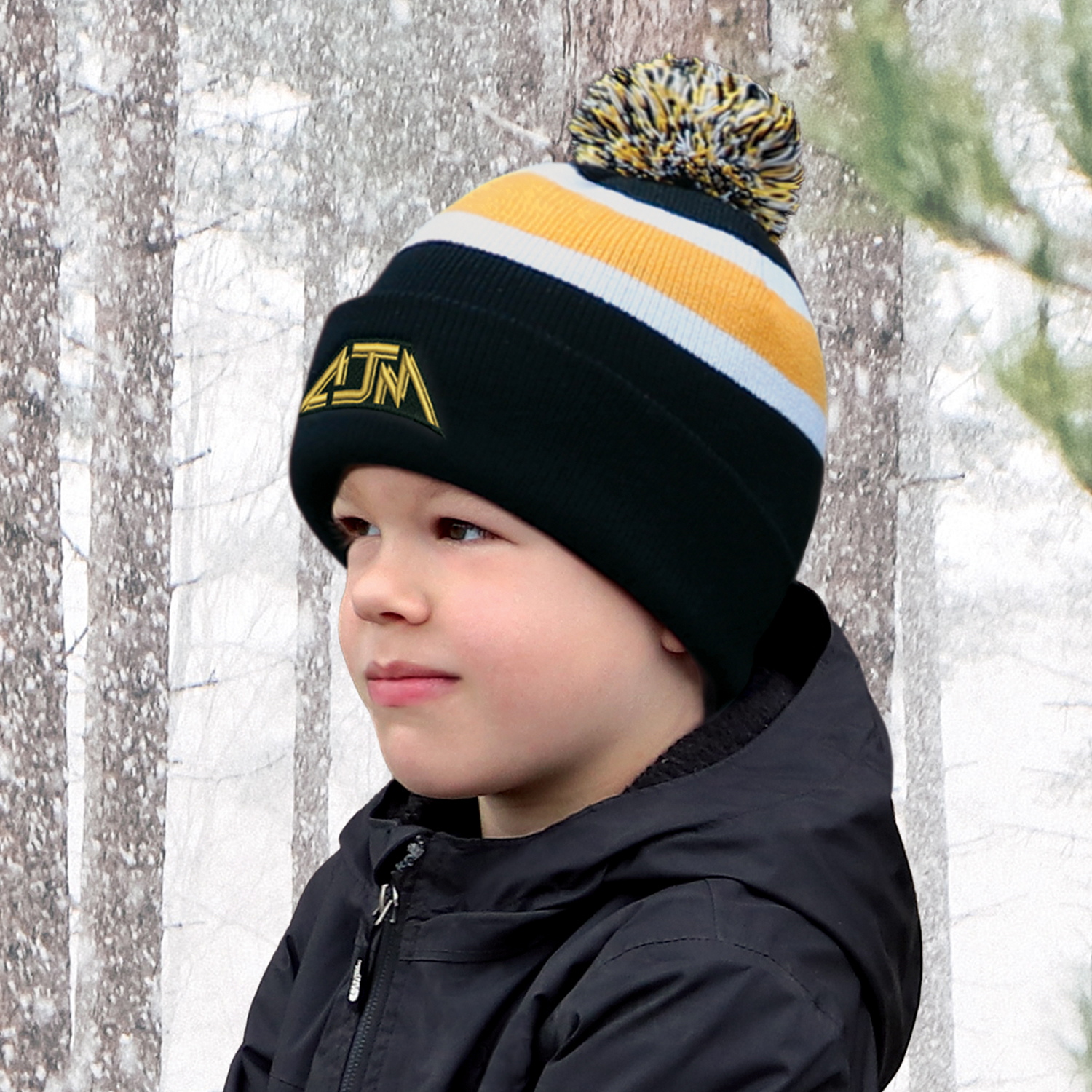 Cuff Toque (Pom Pom 8cm, Junior) — Stripe rib knit — AJM 9S243J - Image 2