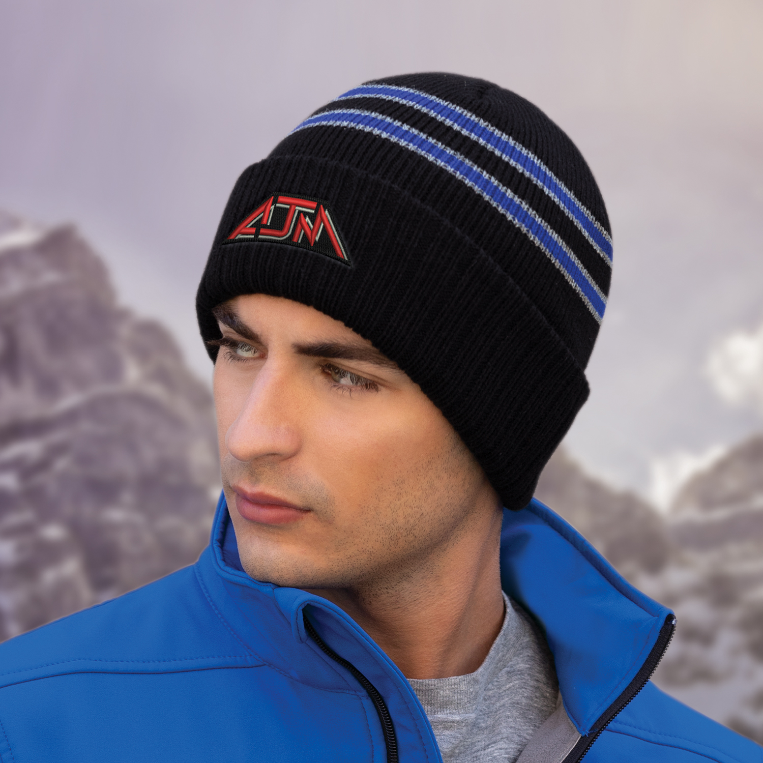 Cuff Toque — Stripe rib knit/Cable rib knit — AJM 9W198M - Image 2
