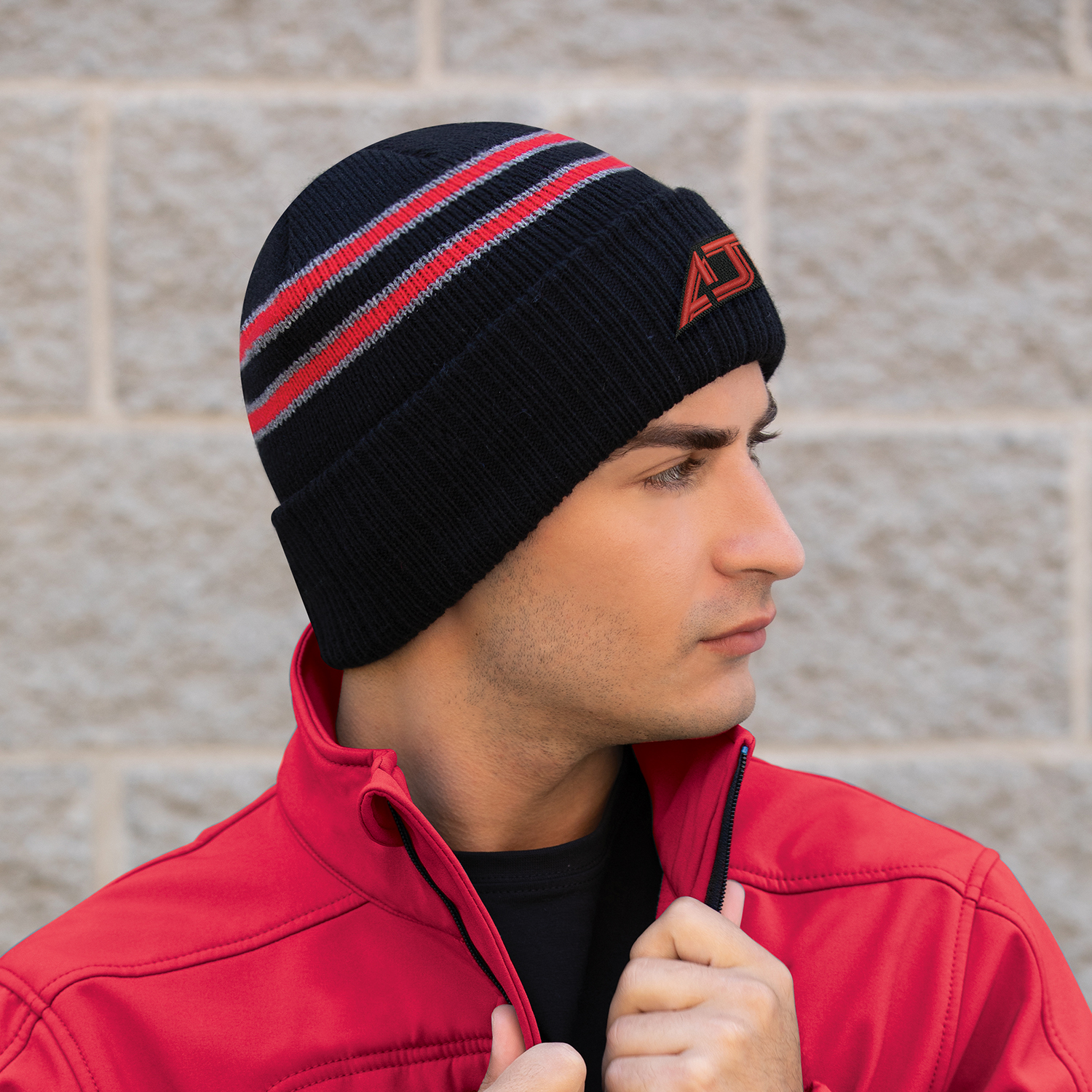 Cuff Toque — Stripe rib knit/Cable rib knit — AJM 9W198M - Image 3